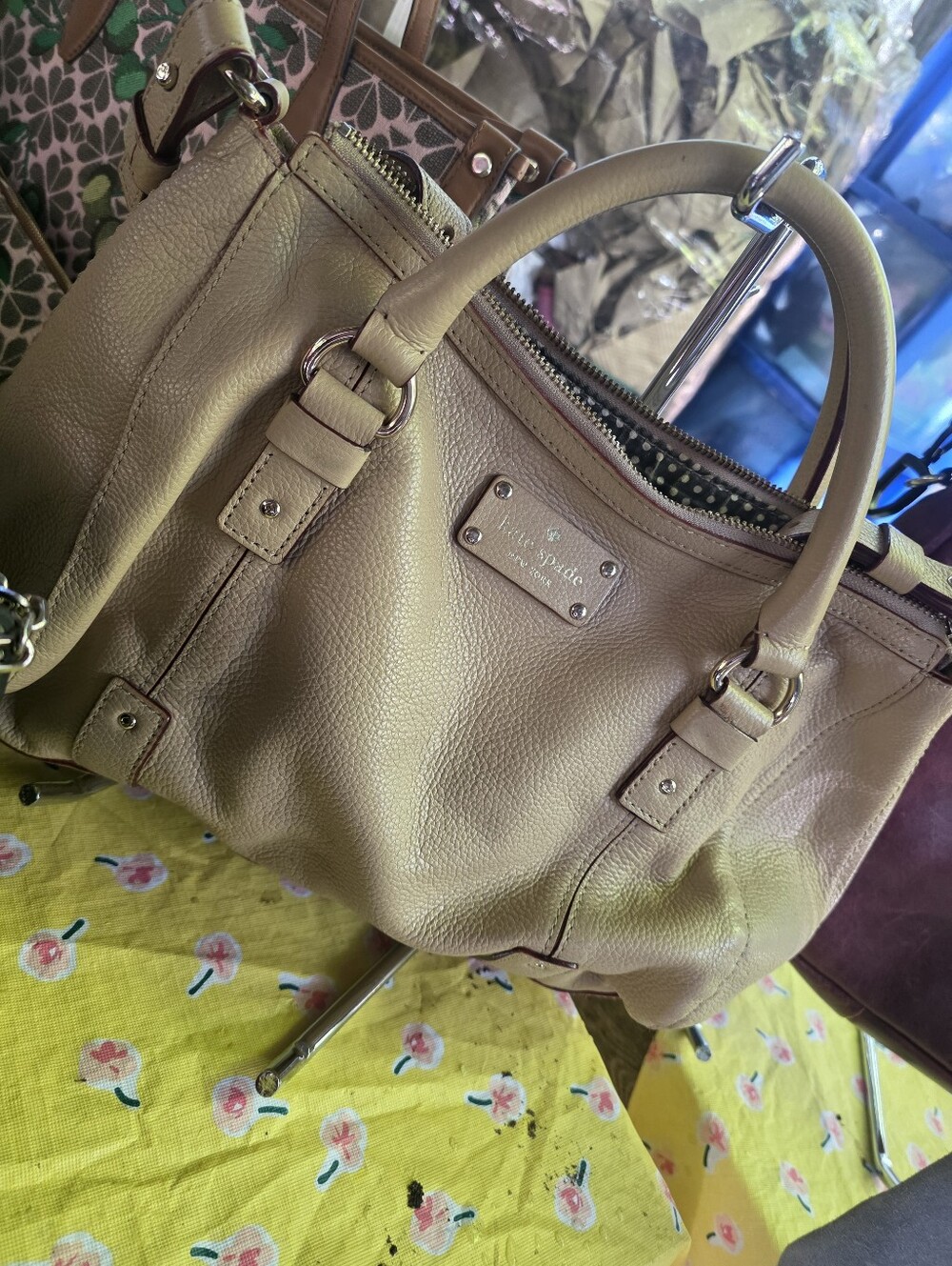 kate spade light beige pebbled leather satchel W Dustbag